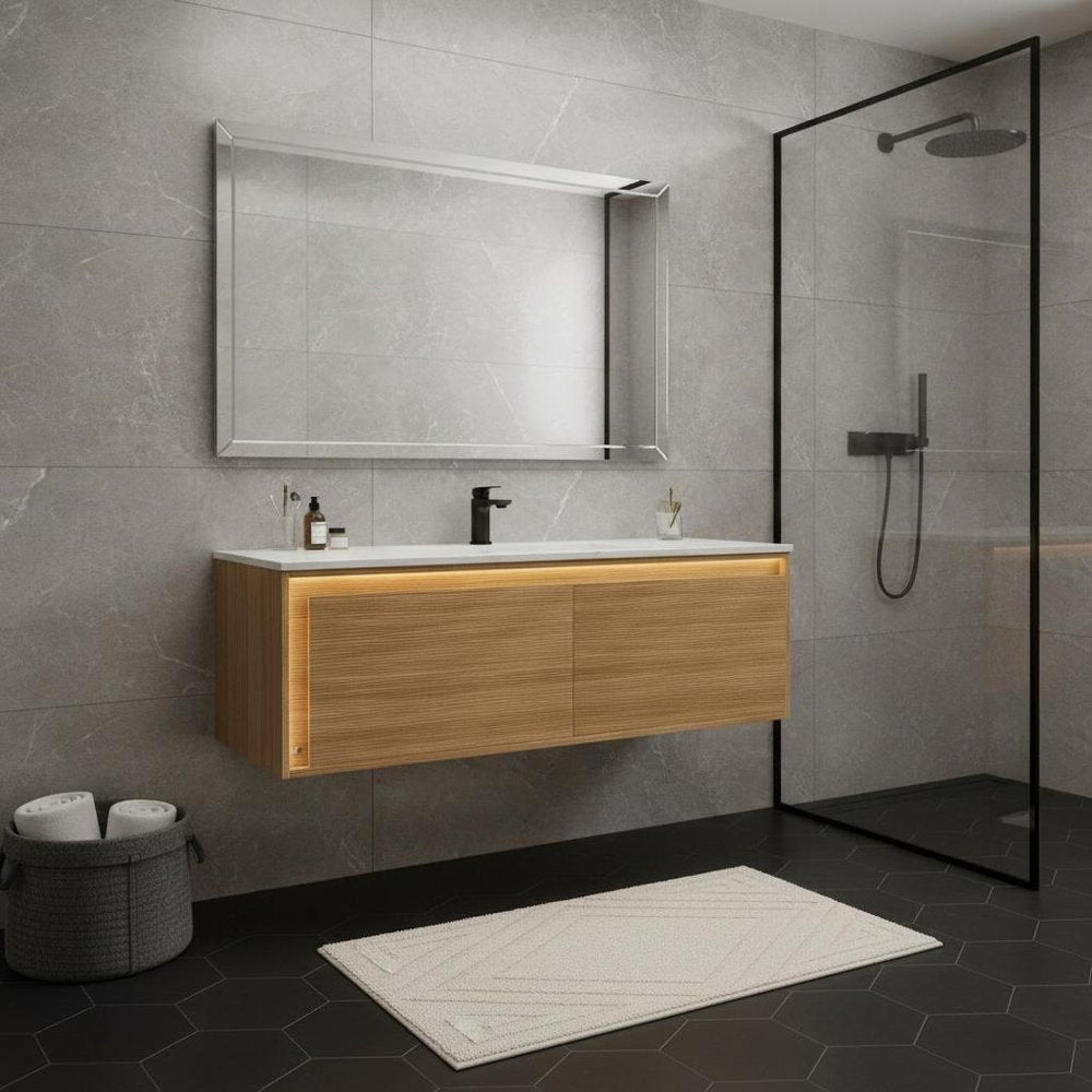 48" Brown Wood Floating Bathroom Vanity And Two Drawers