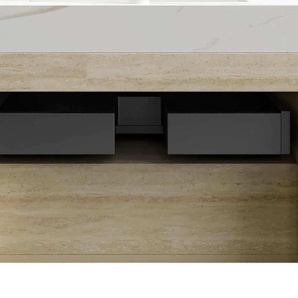 30" Brown Wood Floating Bathroom Vanity With White Sink