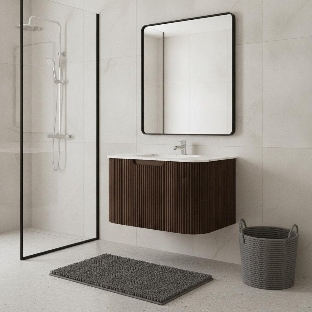 24" Brown Wood Floating Bathroom Vanity