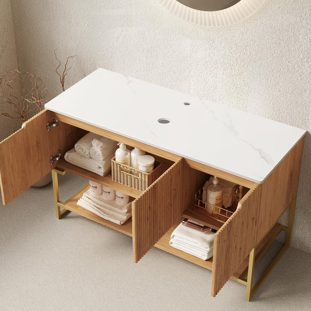 47" Brown Wood Freestanding Four Door Bathroom Vanity