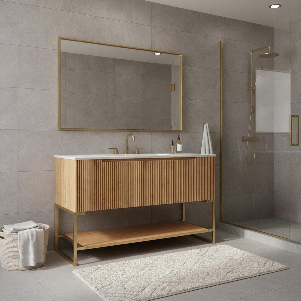 47" Brown Wood Freestanding Four Door Bathroom Vanity