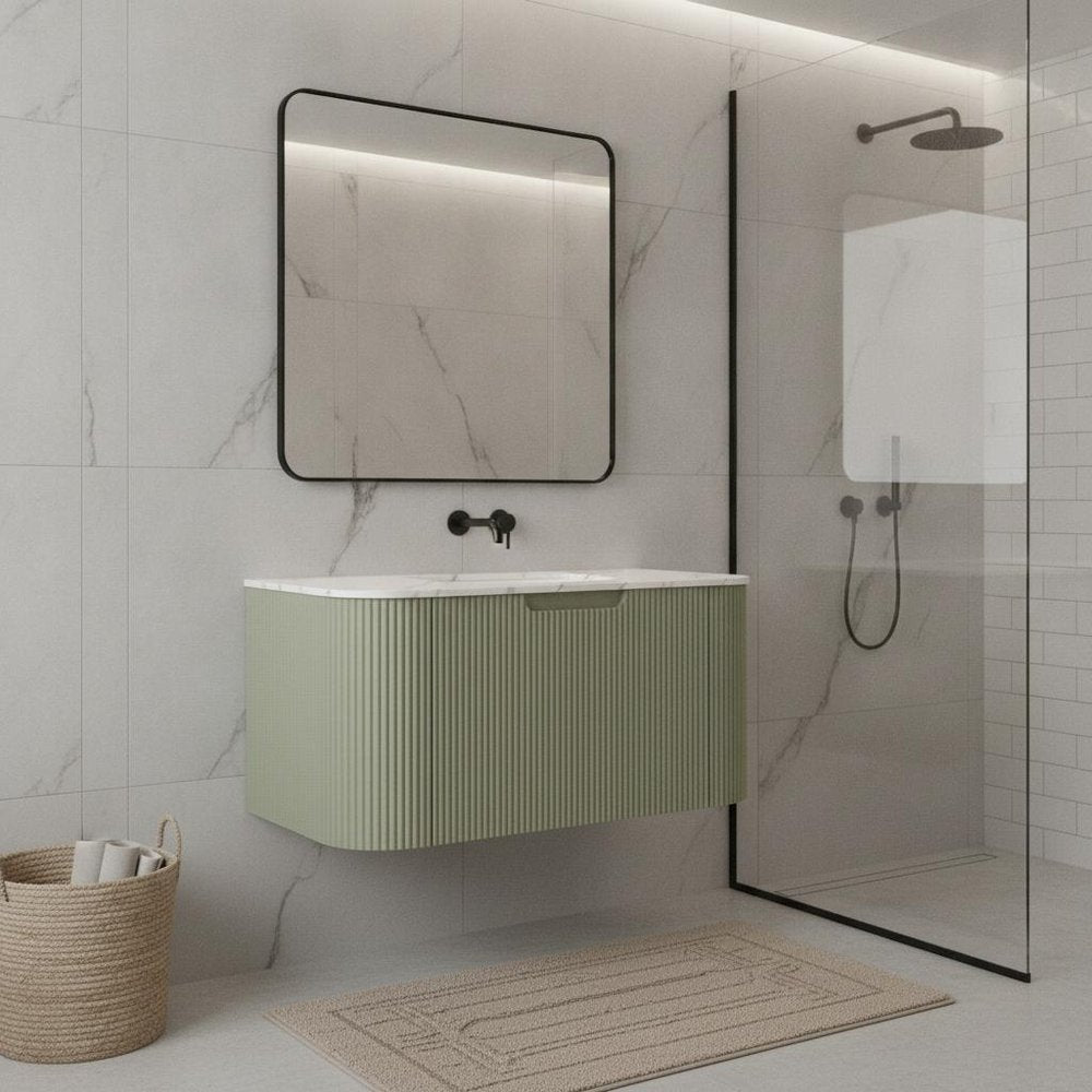30" Green Wood Floating Bathroom Vanity