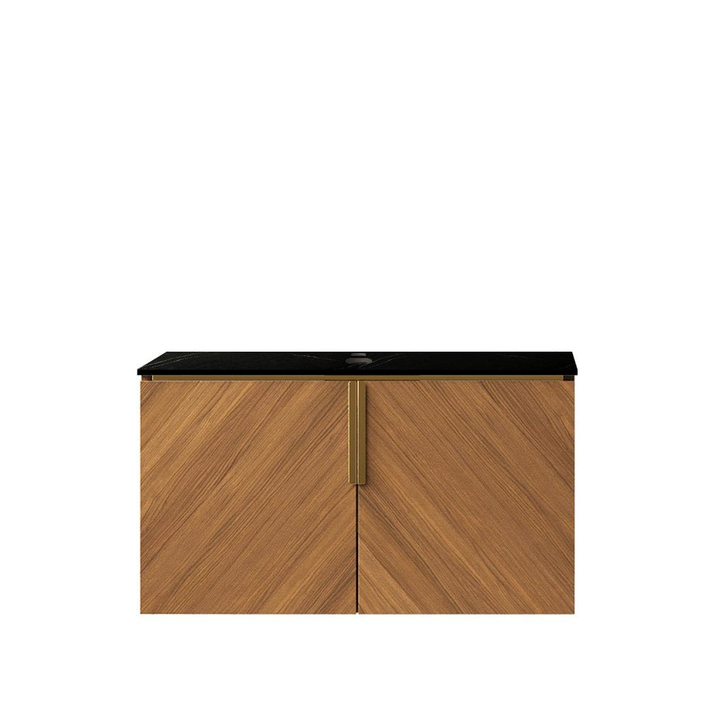 30" Brown Wood Floating Double Door Bathroom Vanity