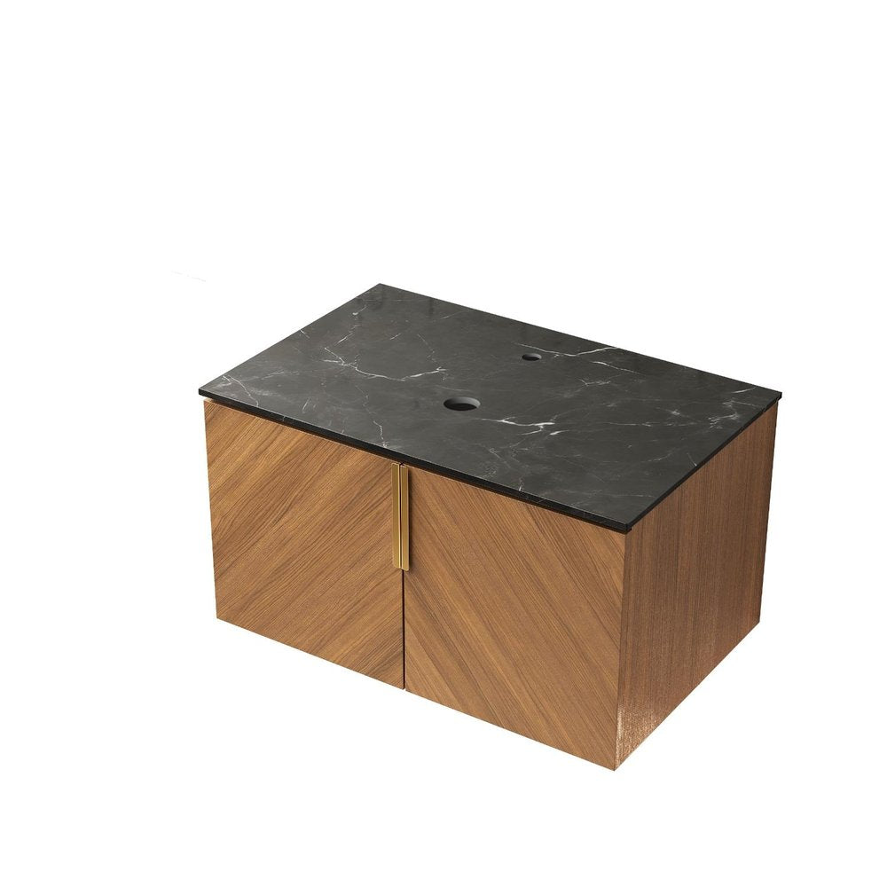 30" Brown Wood Floating Double Door Bathroom Vanity
