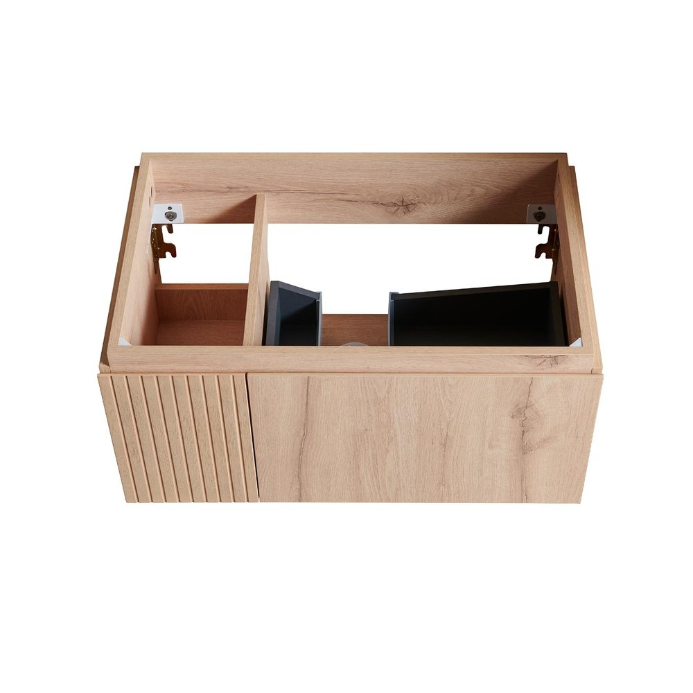30" Brown Wood Floating Single Door Bathroom Vanity