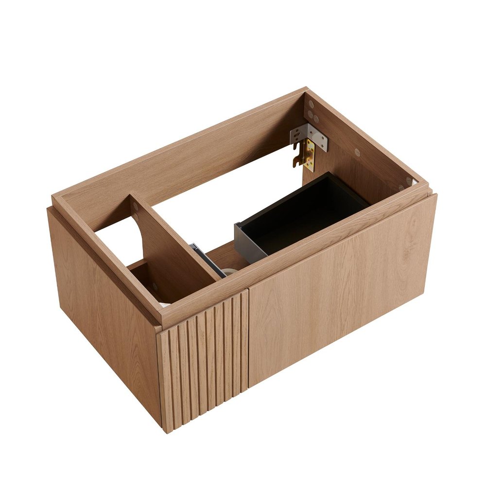 30" Brown Wood Floating Single Door Bathroom Vanity