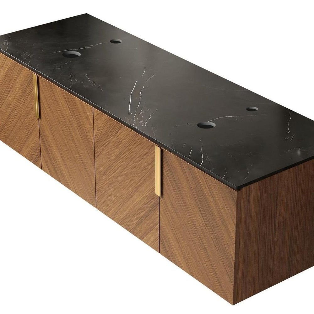60" Brown Wood Floating Four Door Bathroom Vanity