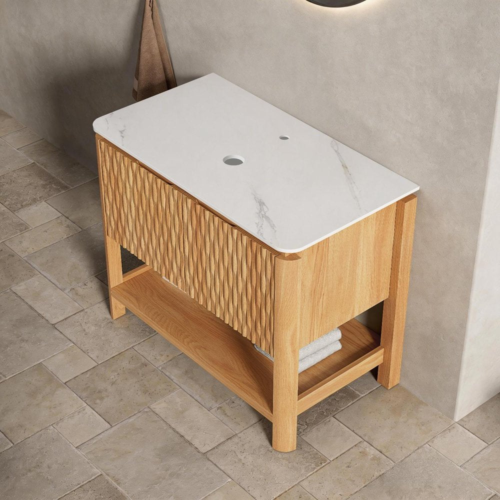 36" Brown Wood Freestanding Double Door Bathroom Vanity