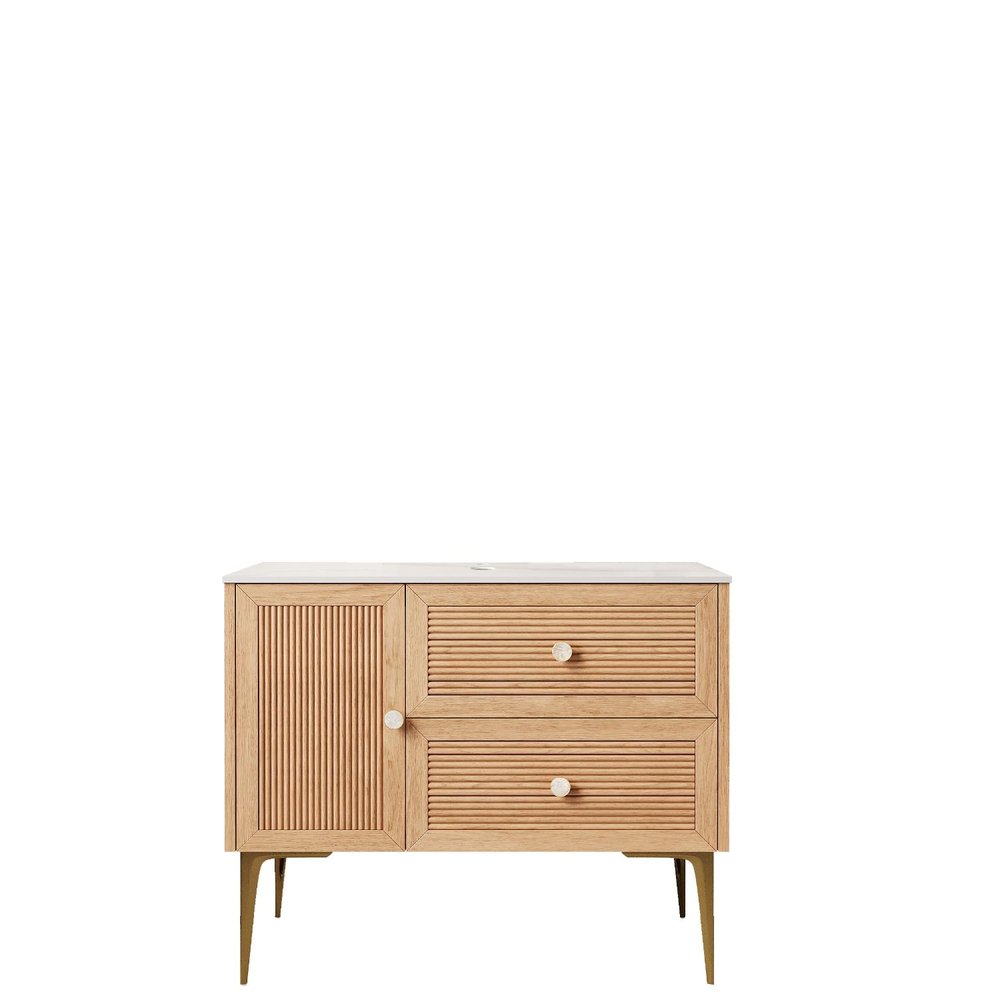 36" Brown Wood Floating Single Door Bathroom Vanity And Two Drawers