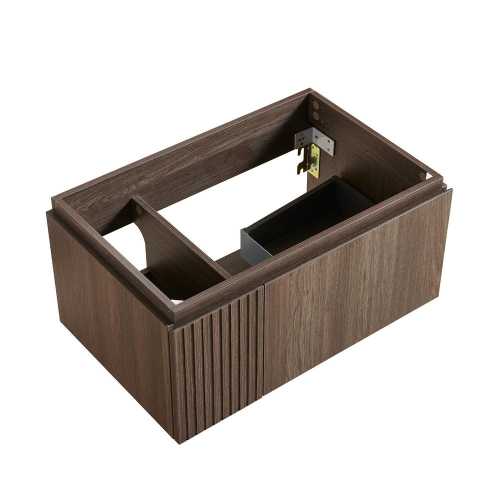 30" Brown Wood Floating Single Door Bathroom Vanity