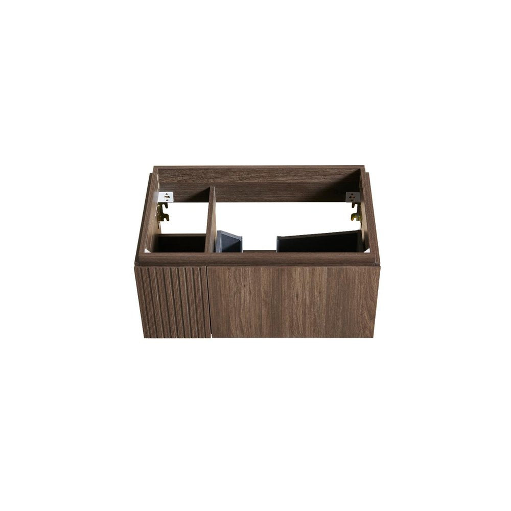 30" Brown Wood Floating Single Door Bathroom Vanity