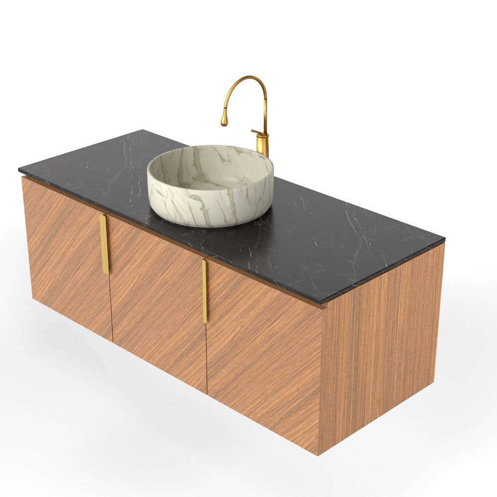 48" Brown Wood Floating Three Door Bathroom Vanity