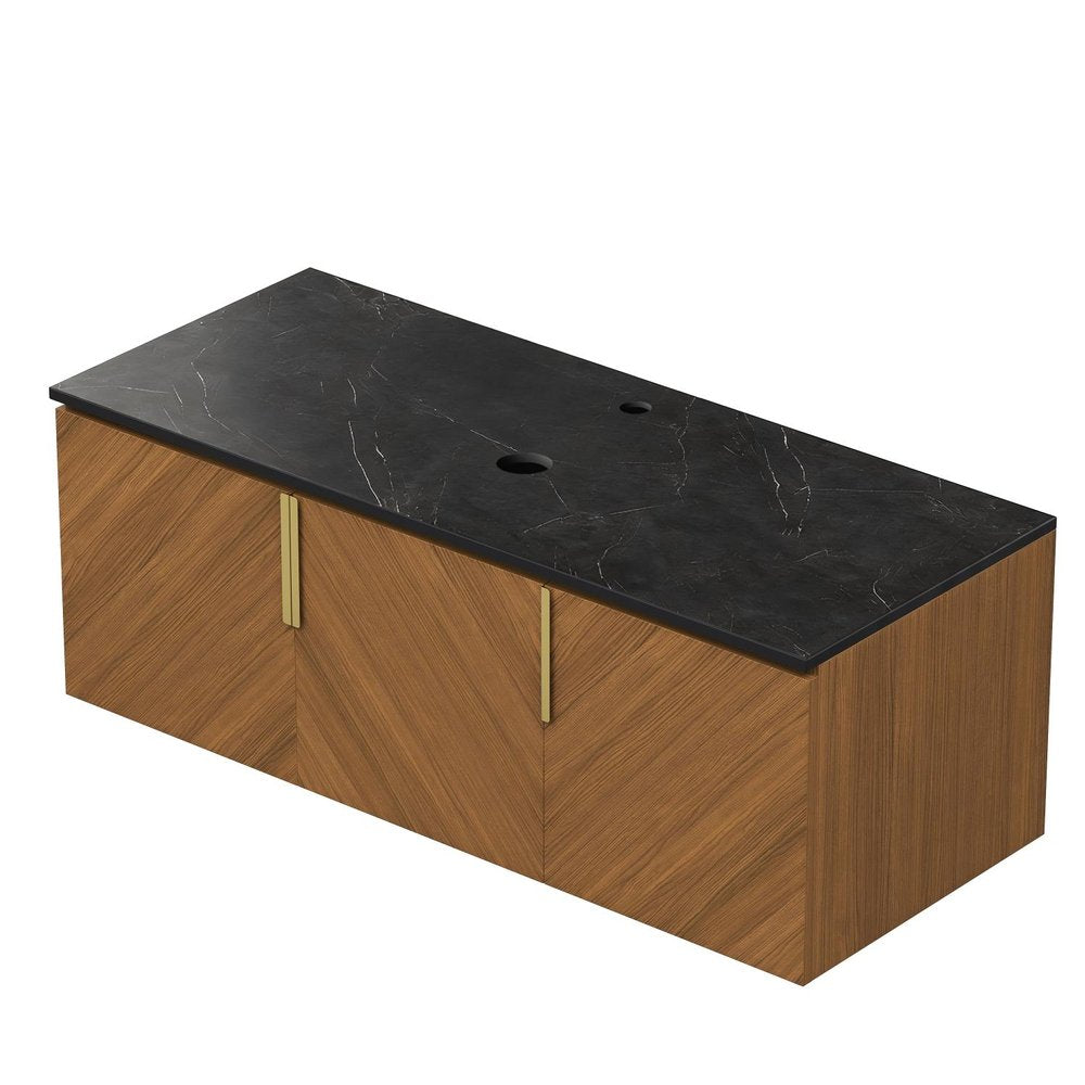48" Brown Wood Floating Three Door Bathroom Vanity