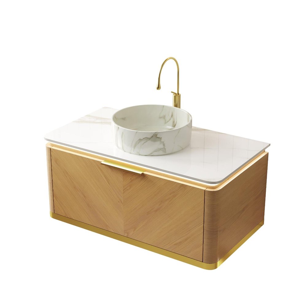 36" Brown Wood Floating Bathroom Vanity