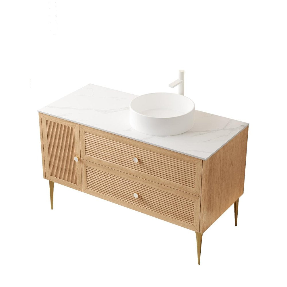 48" Brown Wood Freestanding Single Door Bathroom Vanity And Two Drawers