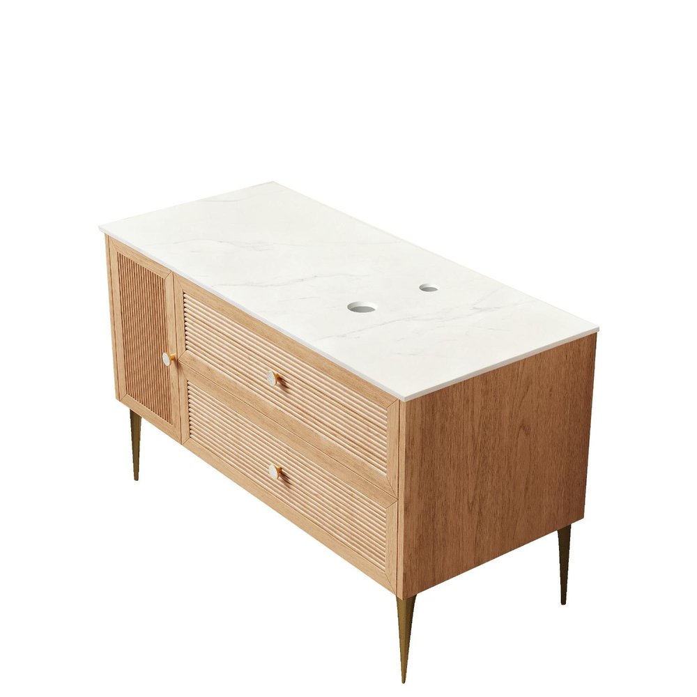 48" Brown Wood Freestanding Single Door Bathroom Vanity And Two Drawers