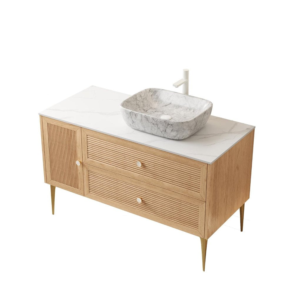 48" Brown Wood Freestanding Single Door Bathroom Vanity And Two Drawers