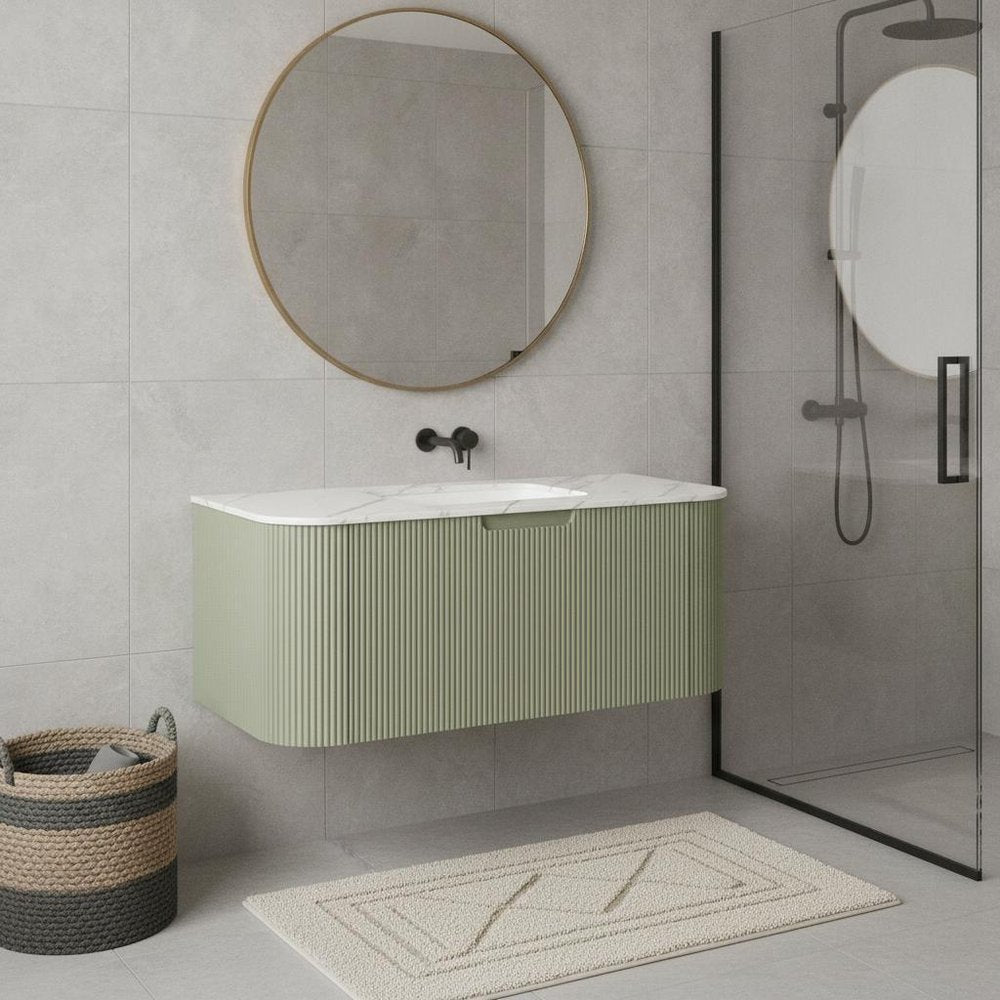 36" Green Wood Floating Bathroom Vanity