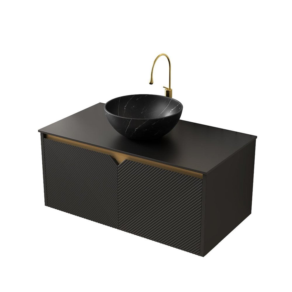 36" Black Wood Floating Double Door Bathroom Vanity