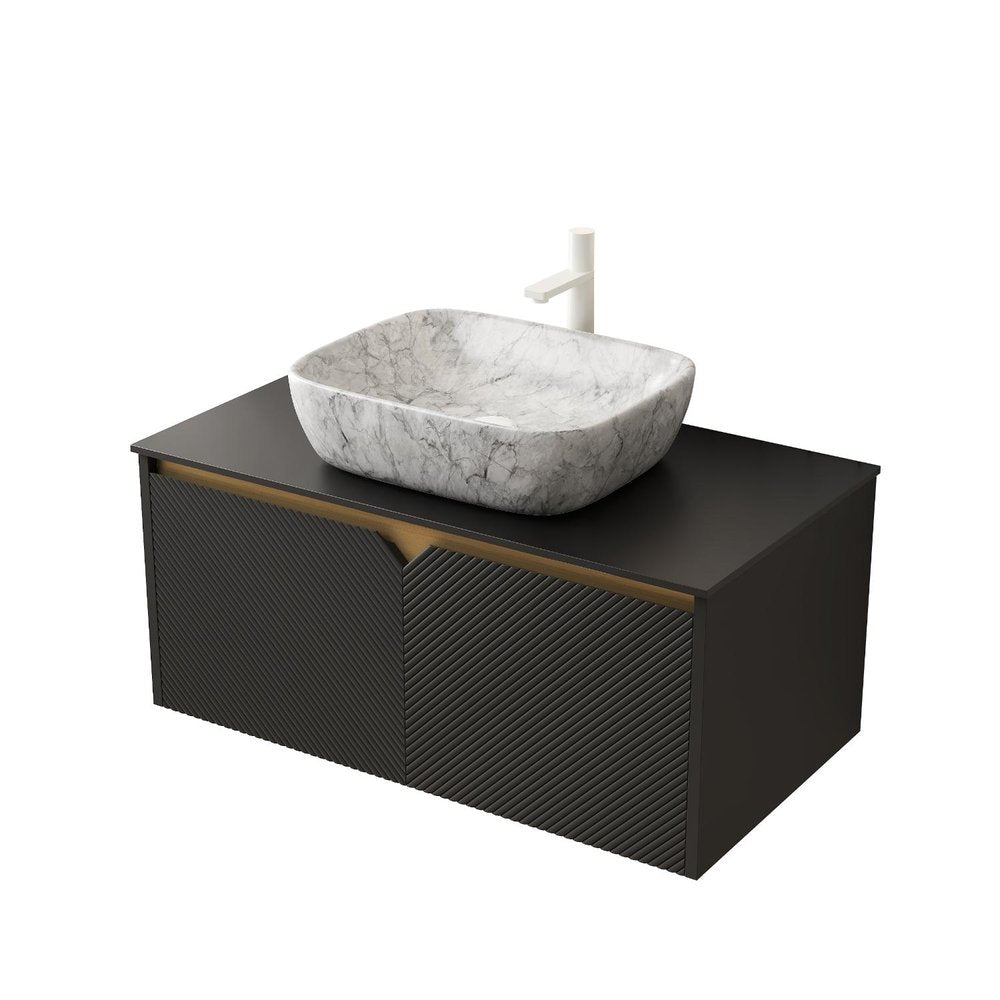 36" Black Wood Floating Double Door Bathroom Vanity