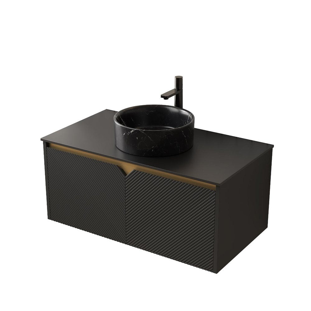36" Black Wood Floating Double Door Bathroom Vanity