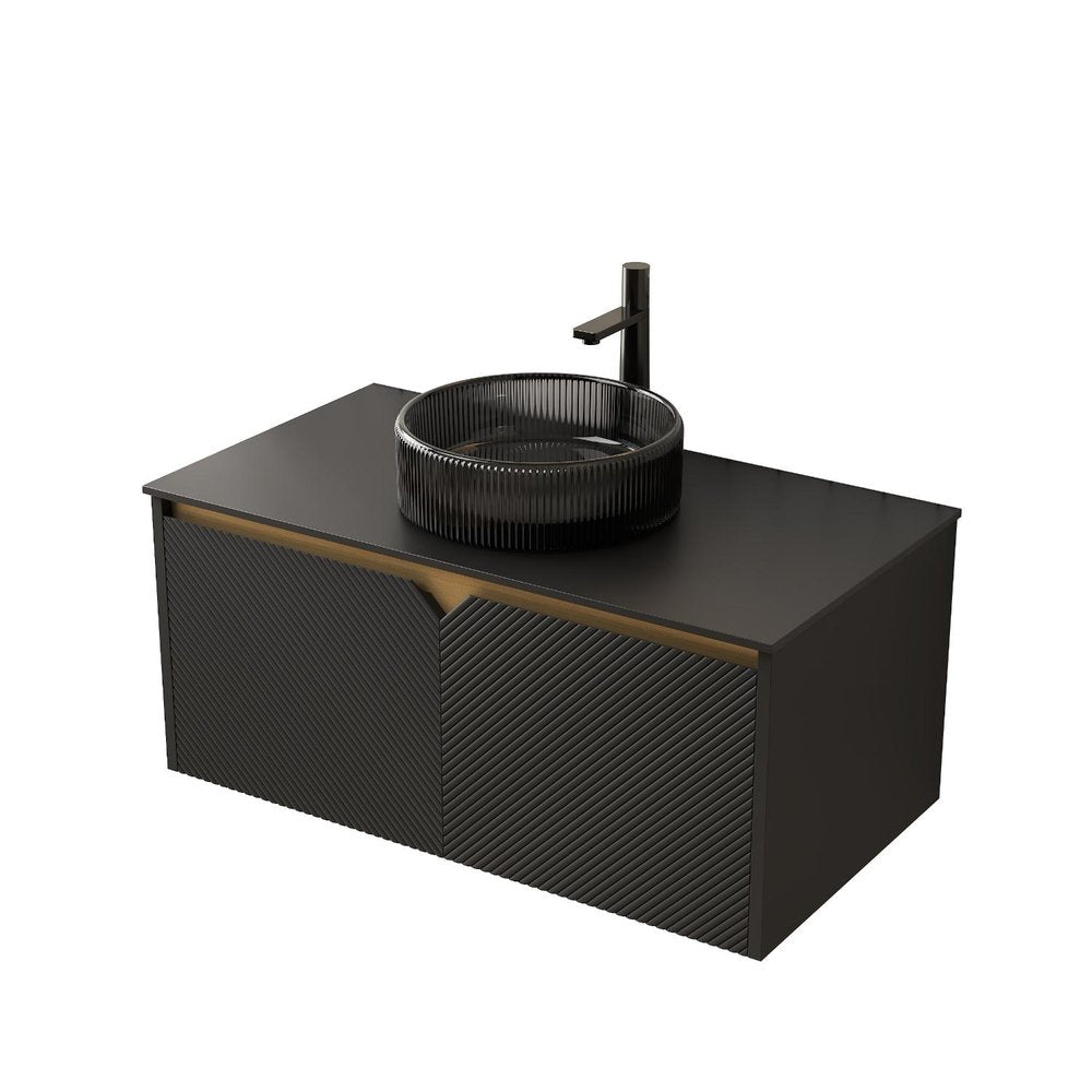 36" Black Wood Floating Double Door Bathroom Vanity