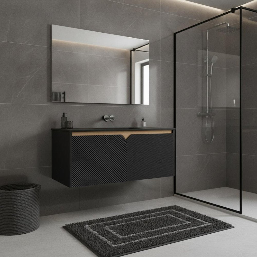 36" Black Wood Floating Double Door Bathroom Vanity