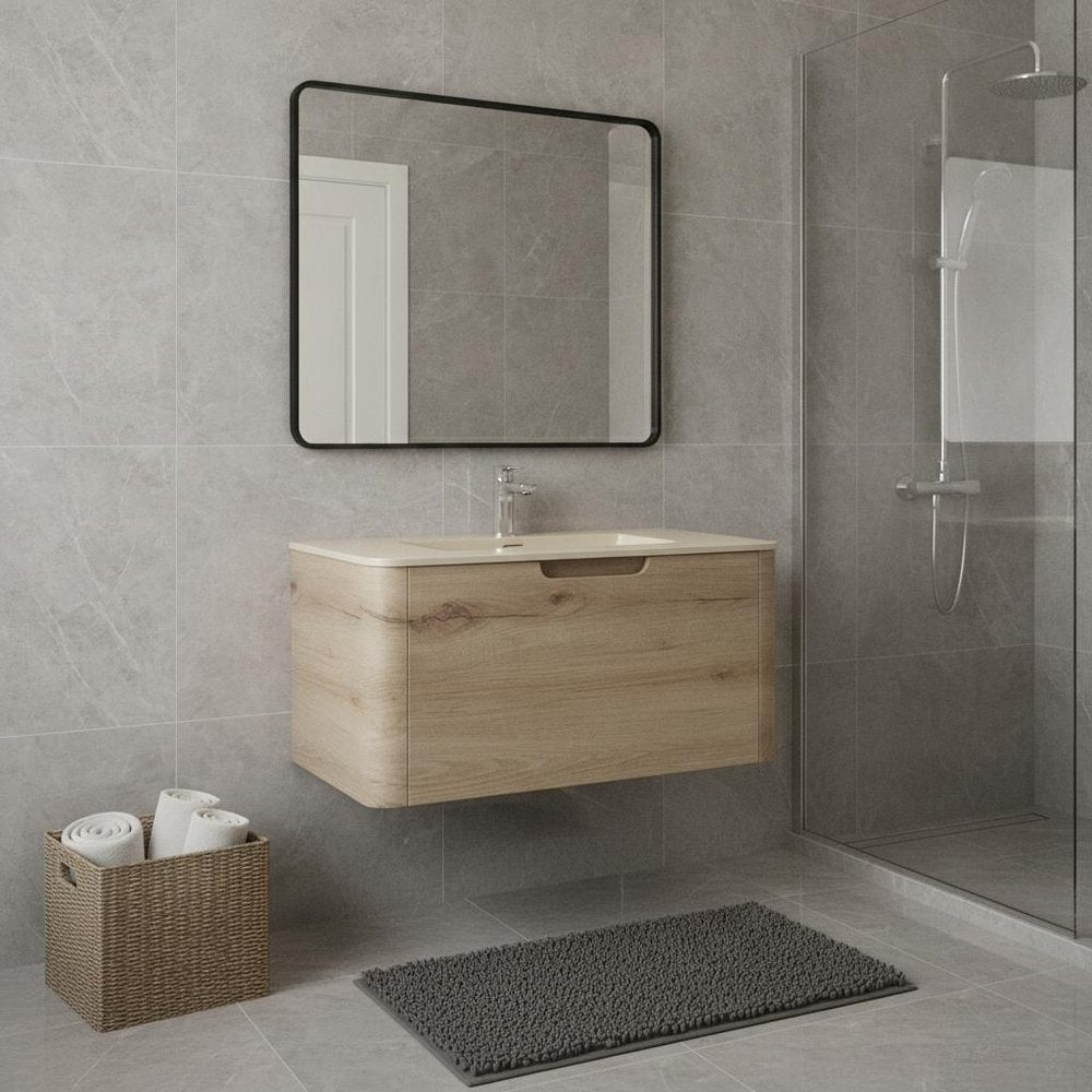 36" Brown Wood Floating Bathroom Vanity