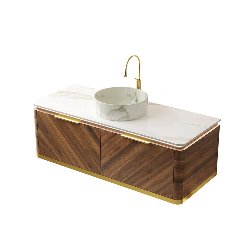 48" Brown Wood Floating Bathroom Vanity And Two Drawers