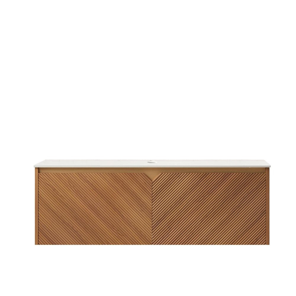 48" Brown Wood Floating Double Door Bathroom Vanity