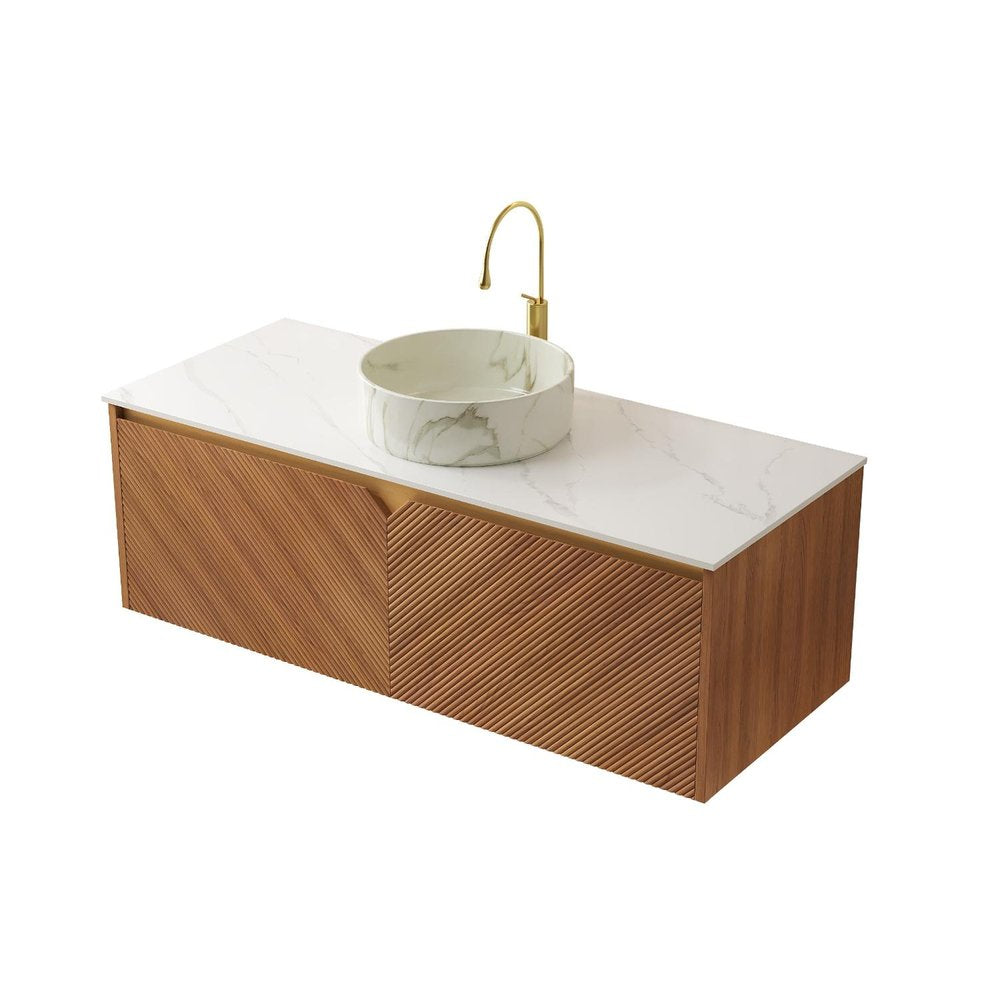48" Brown Wood Floating Double Door Bathroom Vanity