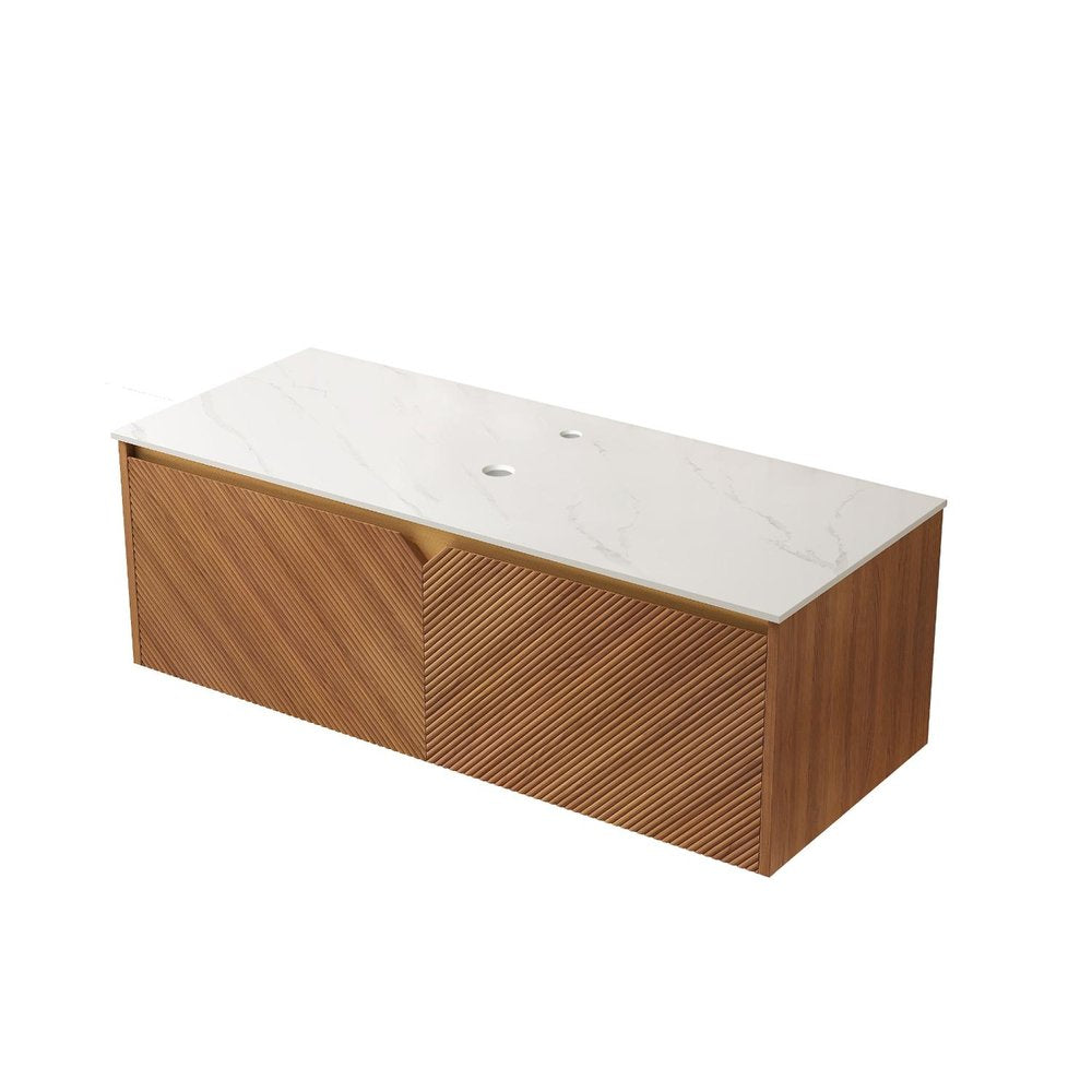 48" Brown Wood Floating Double Door Bathroom Vanity