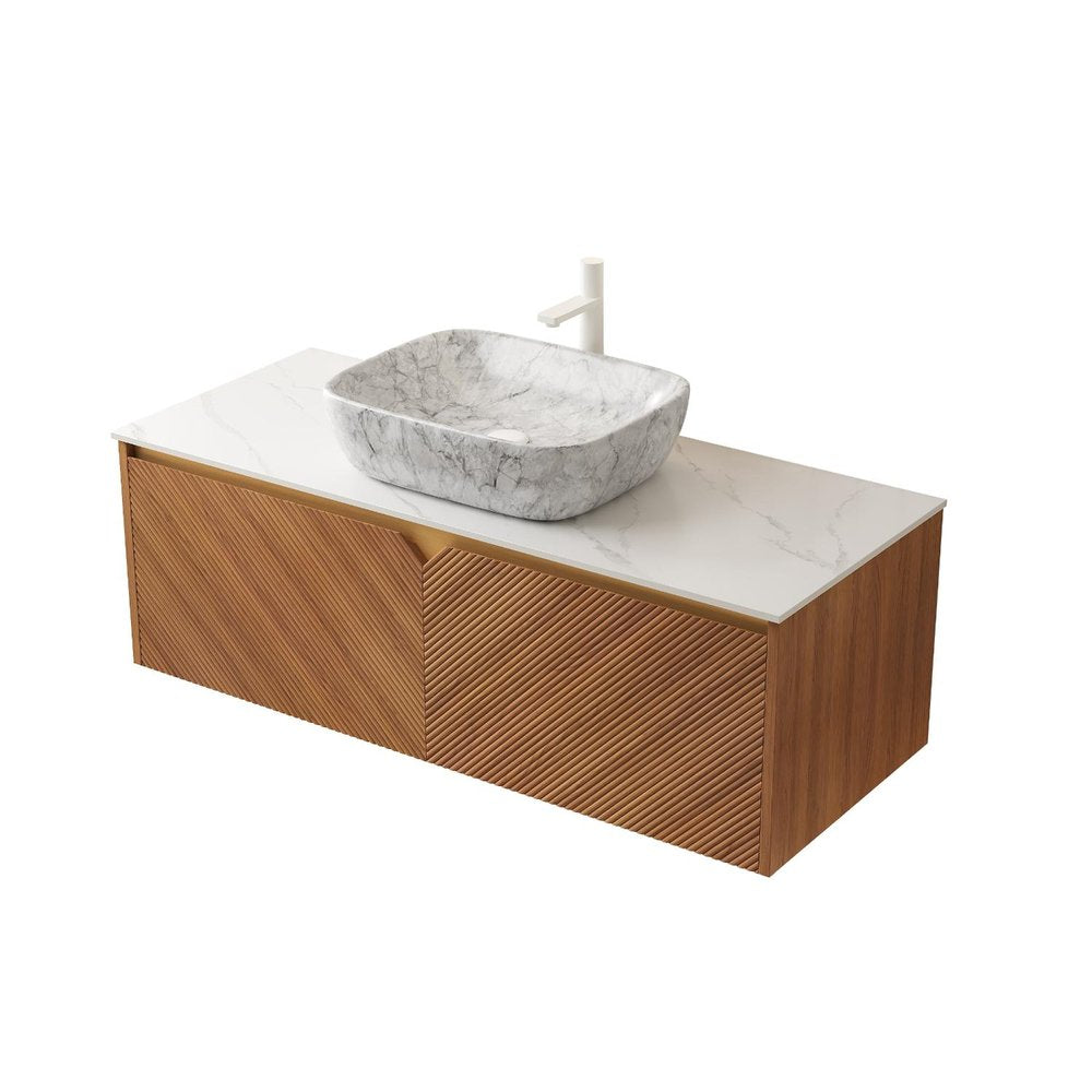 48" Brown Wood Floating Double Door Bathroom Vanity