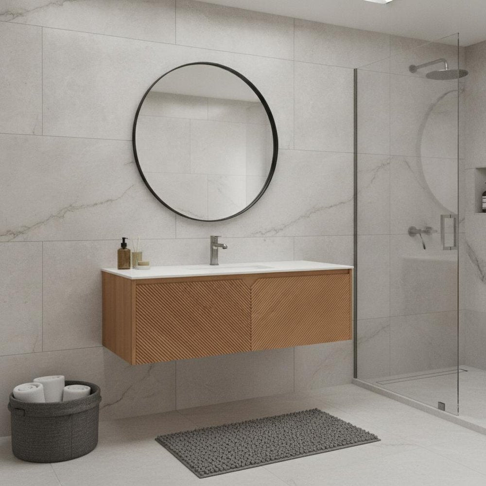 48" Brown Wood Floating Double Door Bathroom Vanity