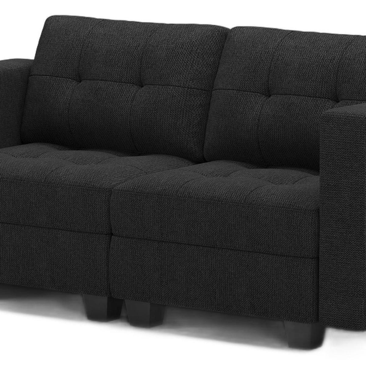 64" Dark Gray And Black Linen Blend Modular Loveseat With Storage