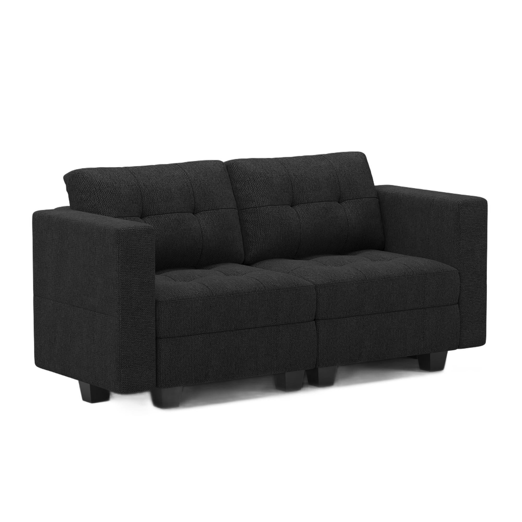 64" Dark Gray And Black Linen Blend Modular Loveseat With Storage
