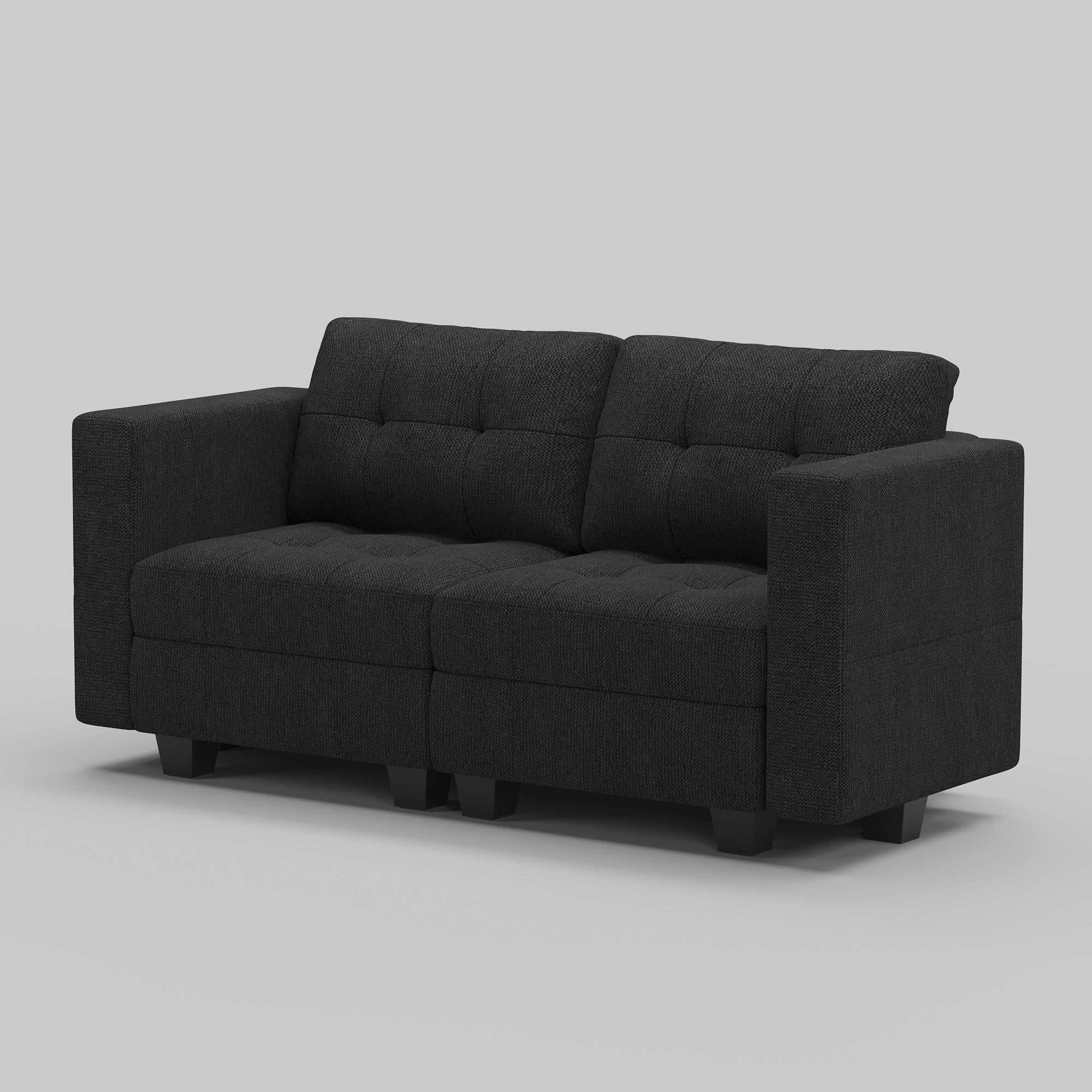 64" Dark Gray And Black Linen Blend Modular Loveseat With Storage
