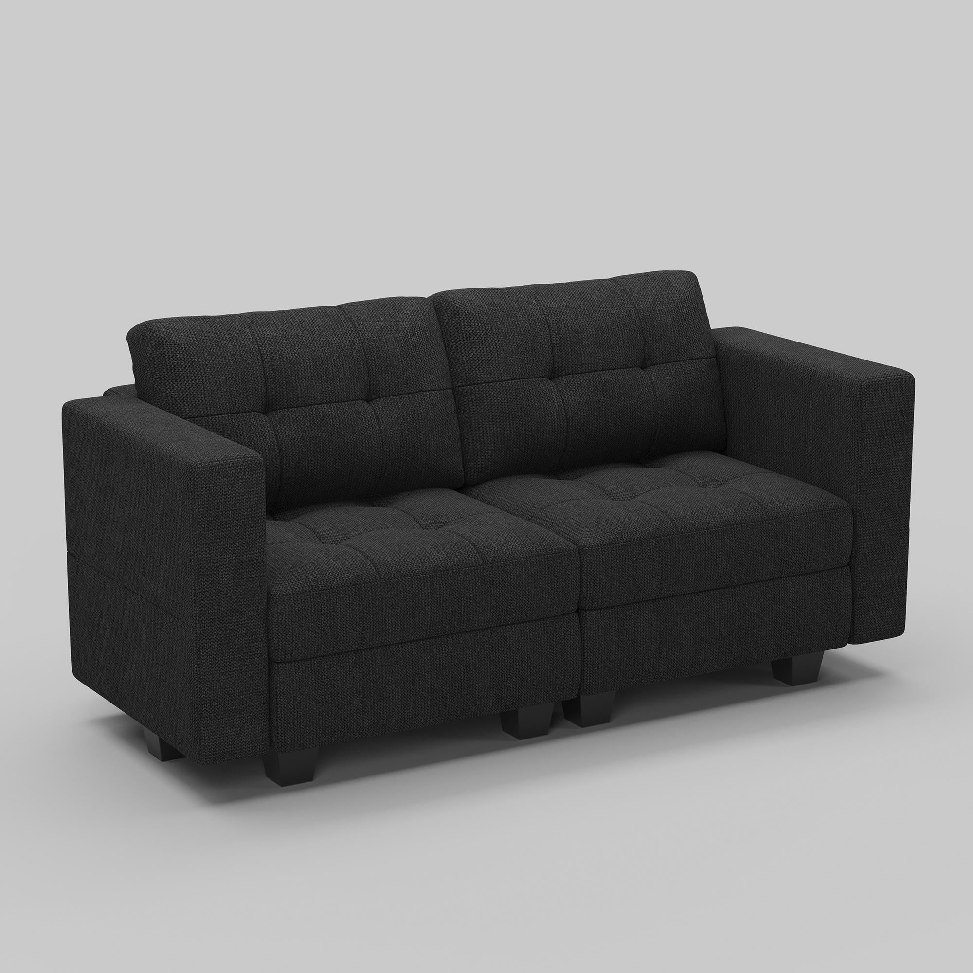 64" Dark Gray And Black Linen Blend Modular Loveseat With Storage