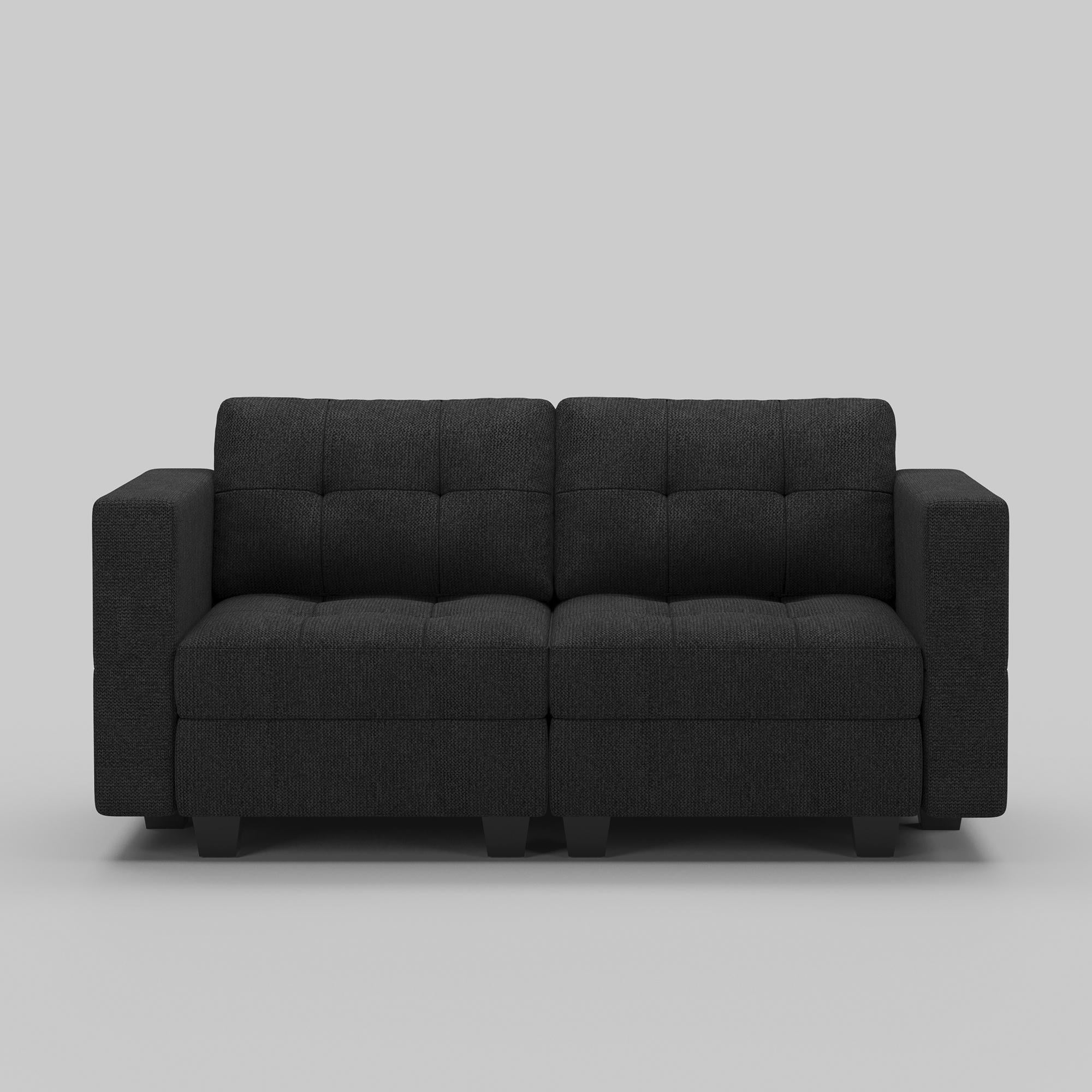 64" Dark Gray And Black Linen Blend Modular Loveseat With Storage