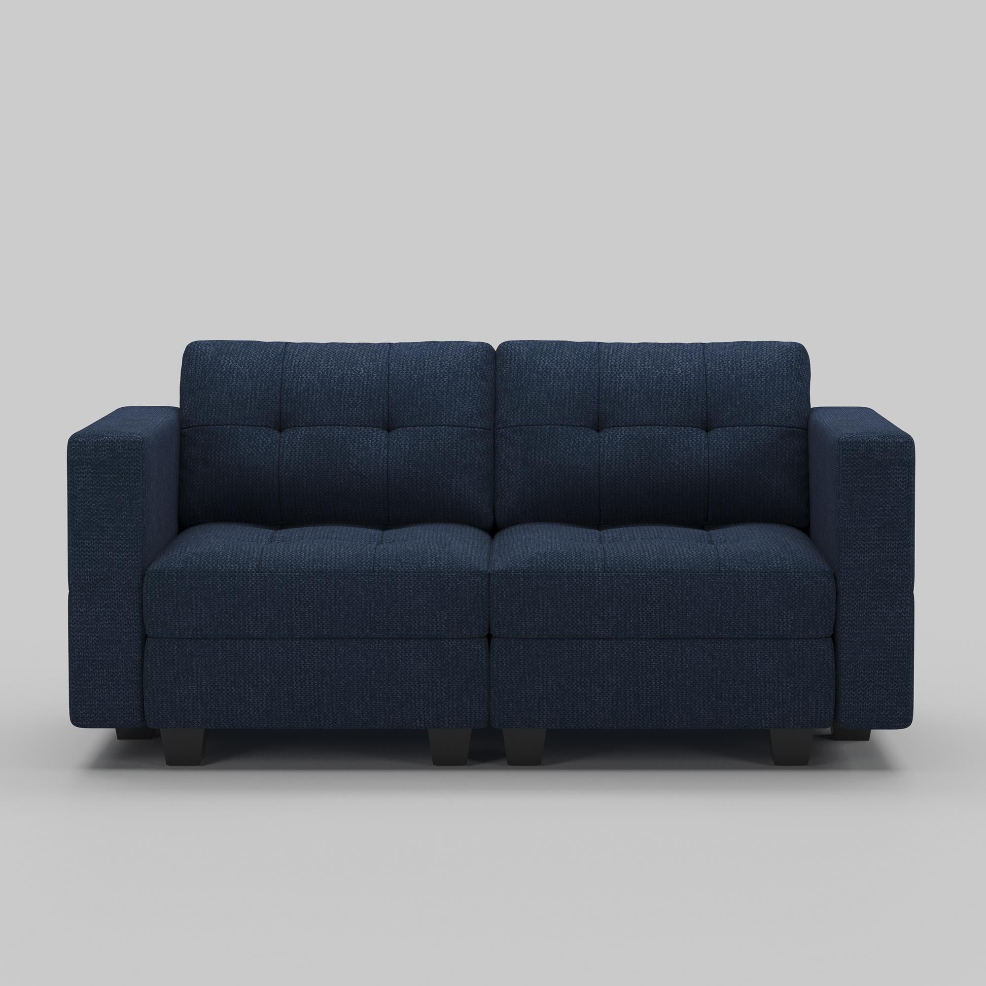 64" Blue And Black Linen Blend Modular Loveseat With Storage and Toss Pillows