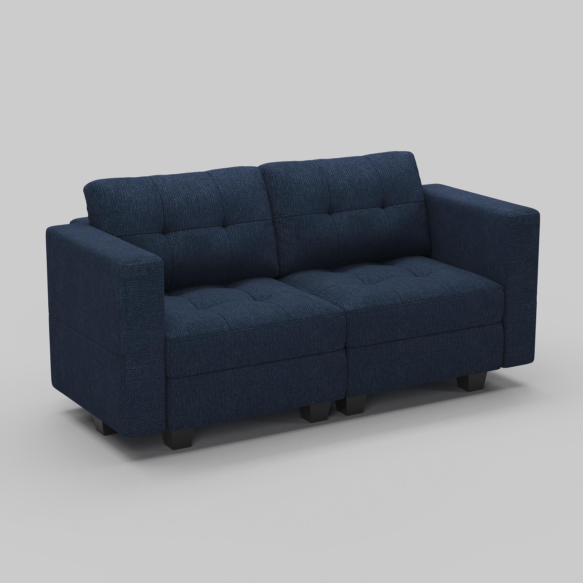 64" Blue And Black Linen Blend Modular Loveseat With Storage and Toss Pillows