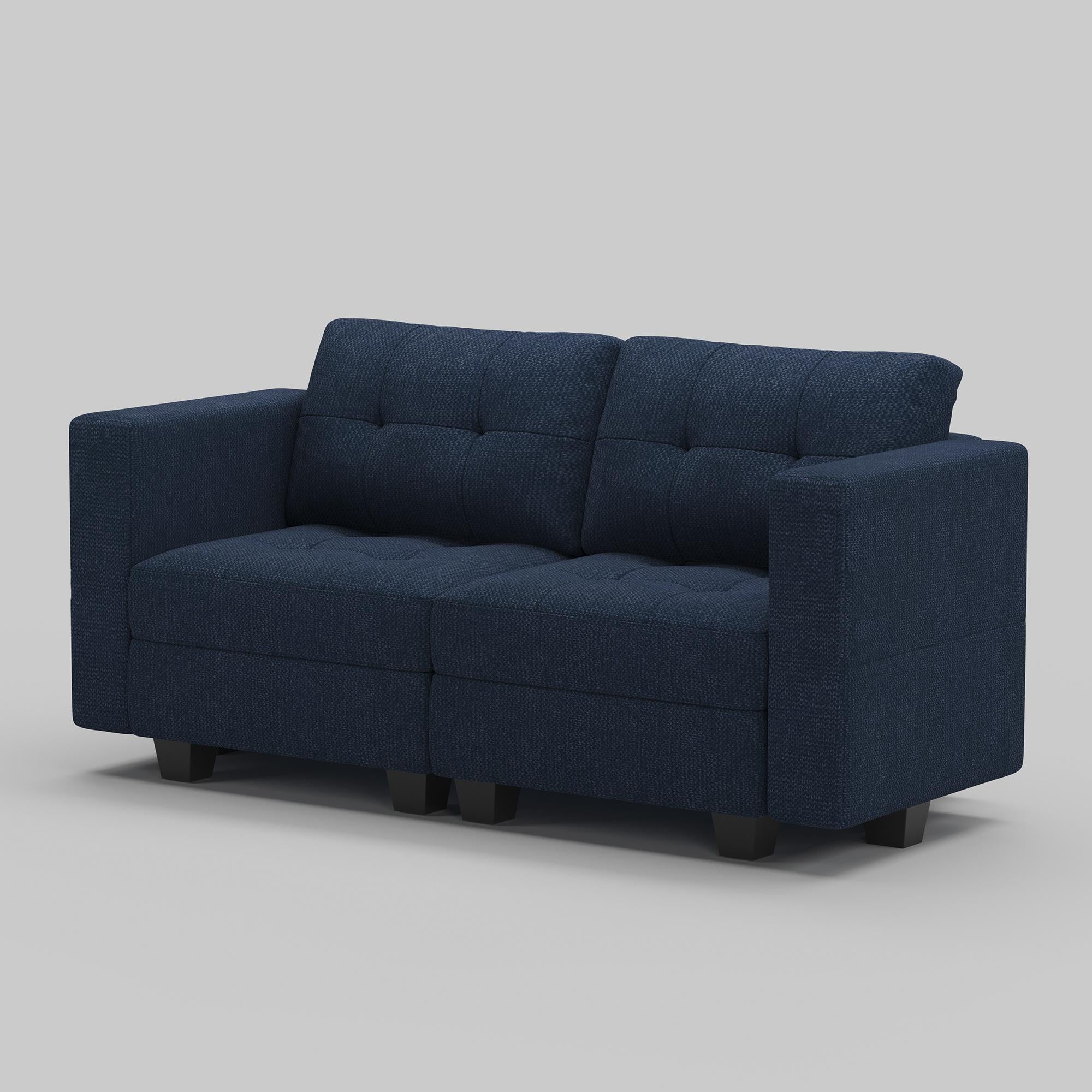 64" Blue And Black Linen Blend Modular Loveseat With Storage and Toss Pillows