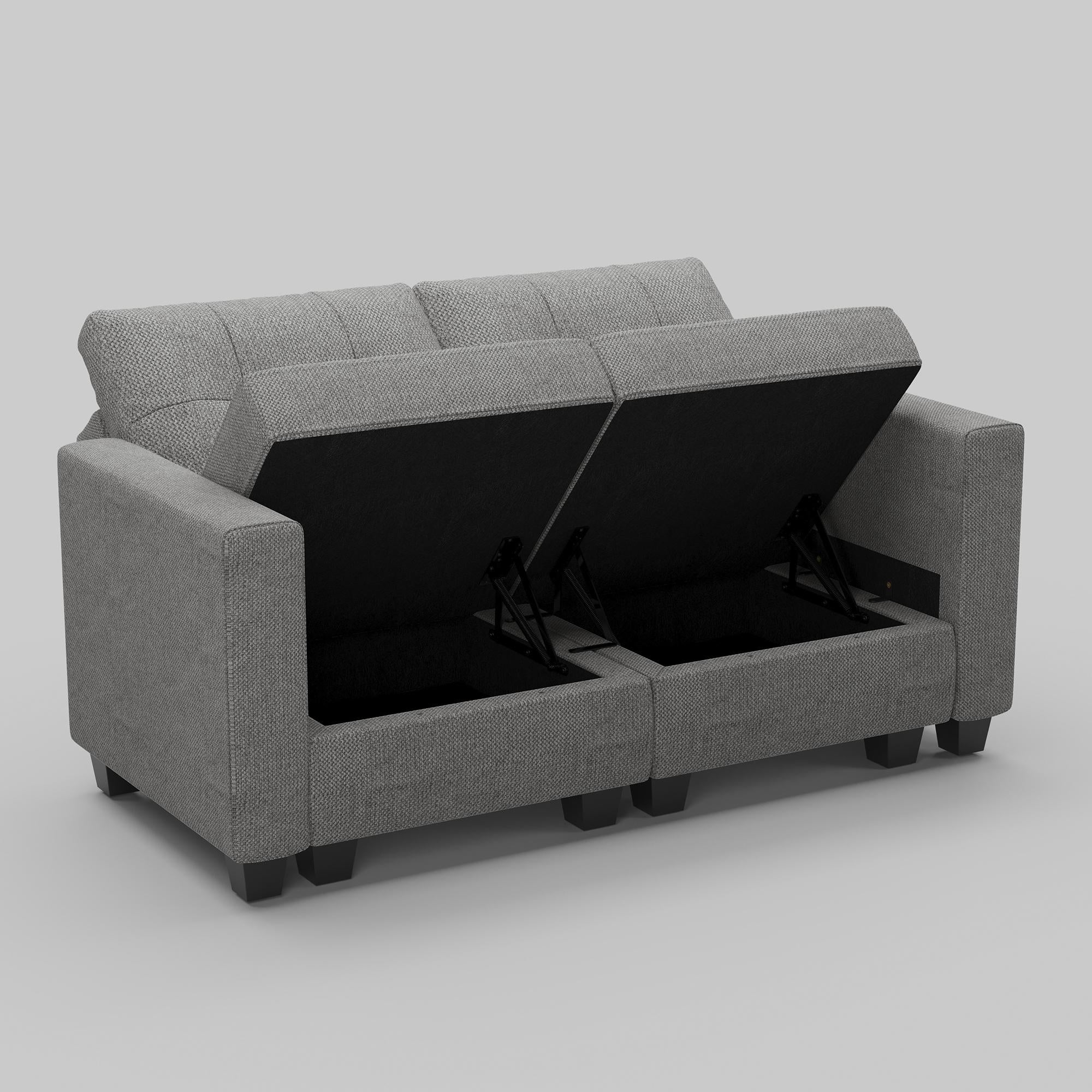 64" Light Gray And Black Linen Blend Loveseat With Storage