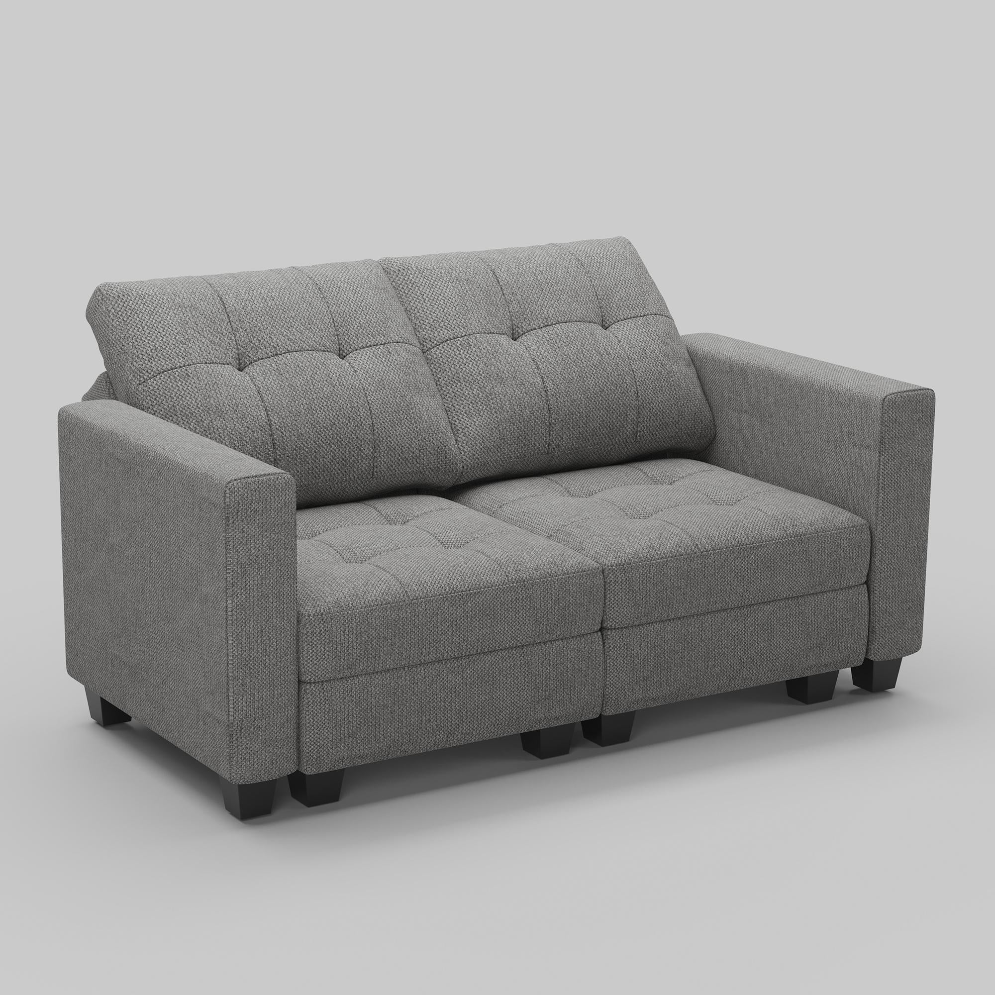 64" Light Gray And Black Linen Blend Loveseat With Storage