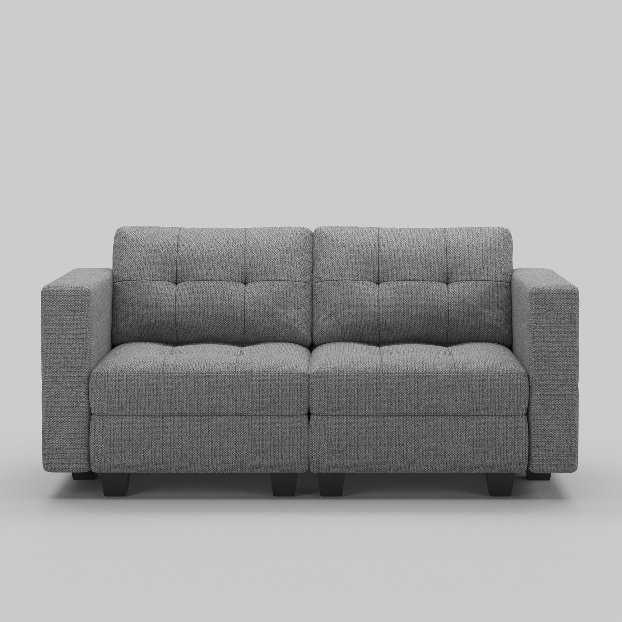 64" Light Gray And Black Linen Blend Loveseat With Storage