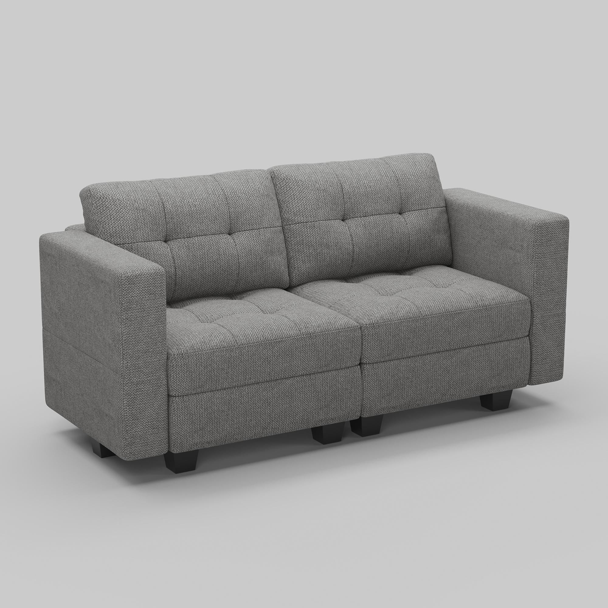 64" Light Gray And Black Linen Blend Loveseat With Storage