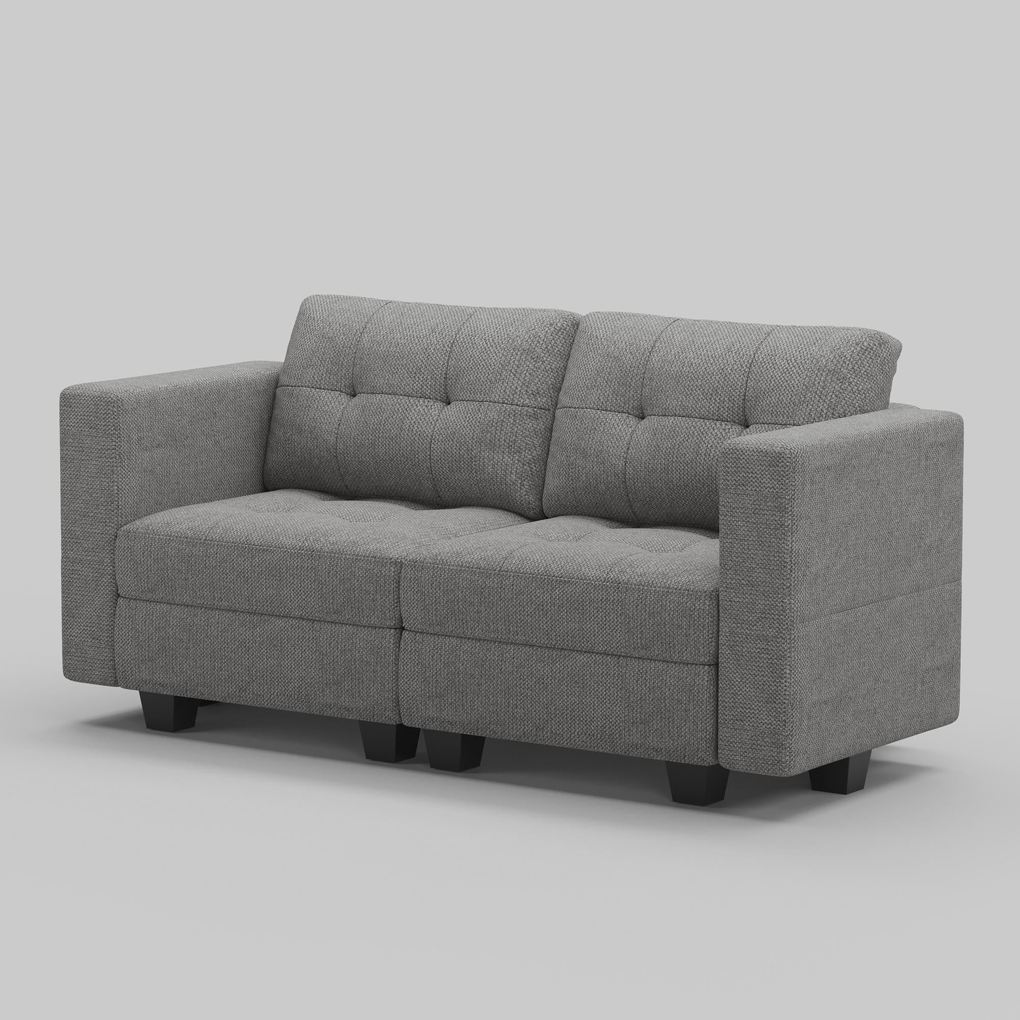 64" Light Gray And Black Linen Blend Loveseat With Storage
