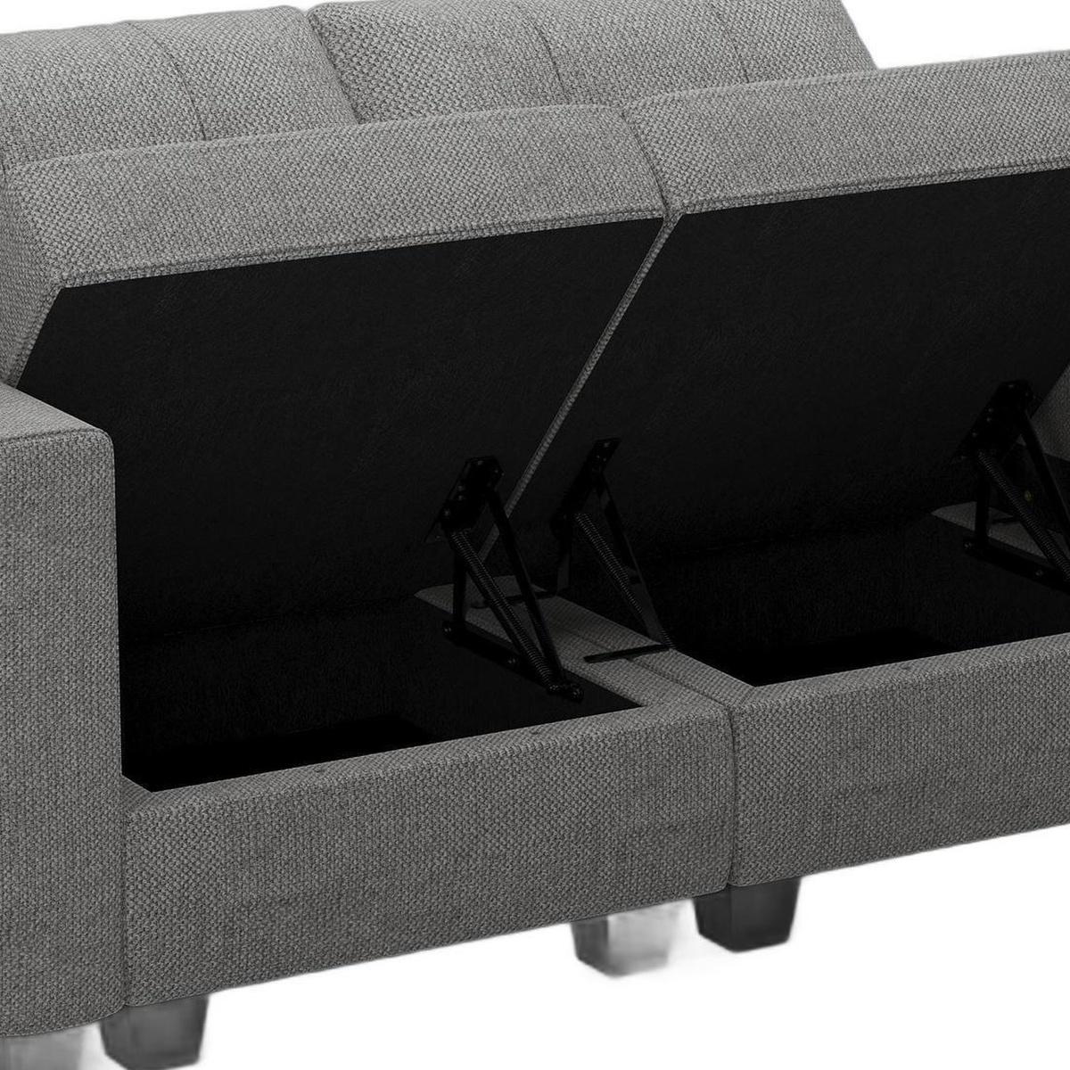 64" Light Gray And Black Linen Blend Loveseat With Storage