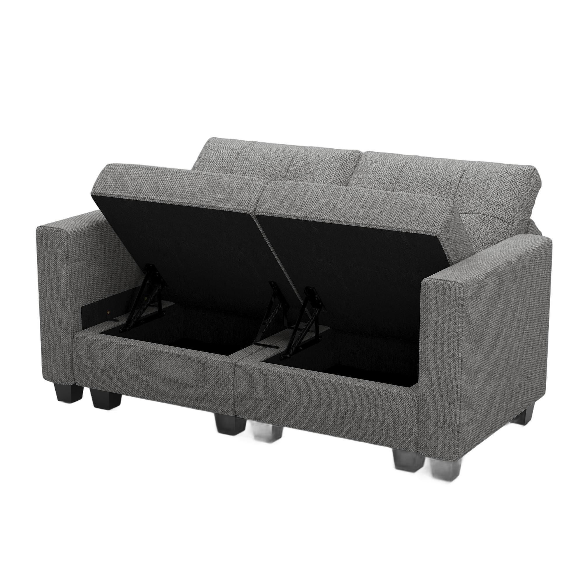 64" Light Gray And Black Linen Blend Loveseat With Storage