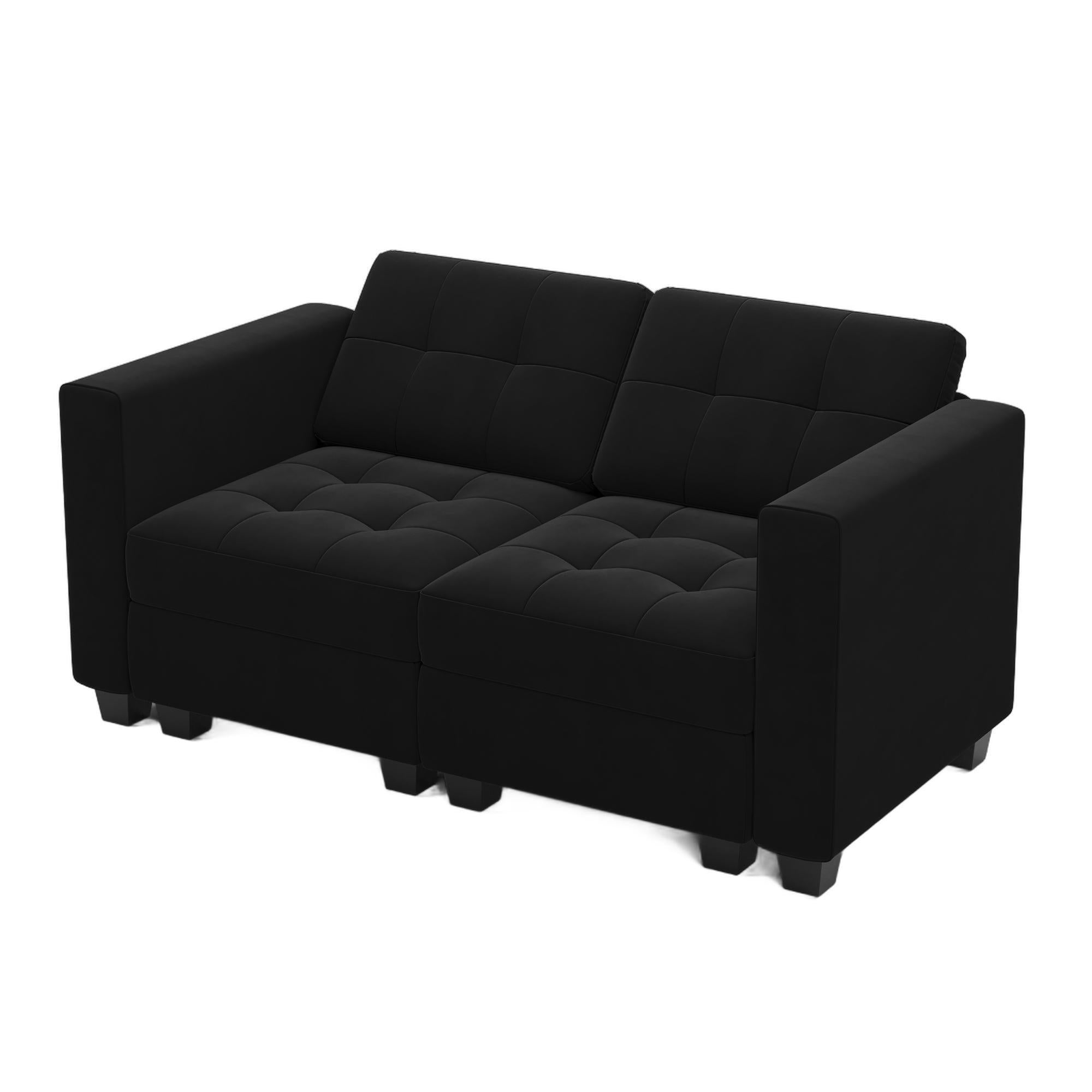 64" Black Velvet Modular Loveseat With Storage